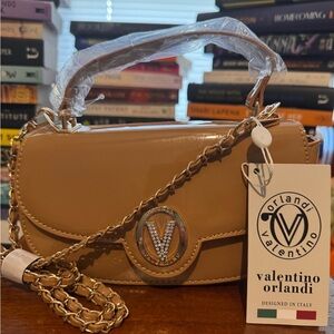 Valentino Orlandi Tan Shoulder Bag with Gold Chain